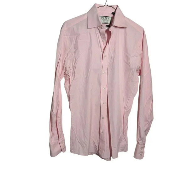 Thomas Pink Shirt Athletic Fit Stretch Poplin Pink Cotton size 14.5 - Picture 1 of 7